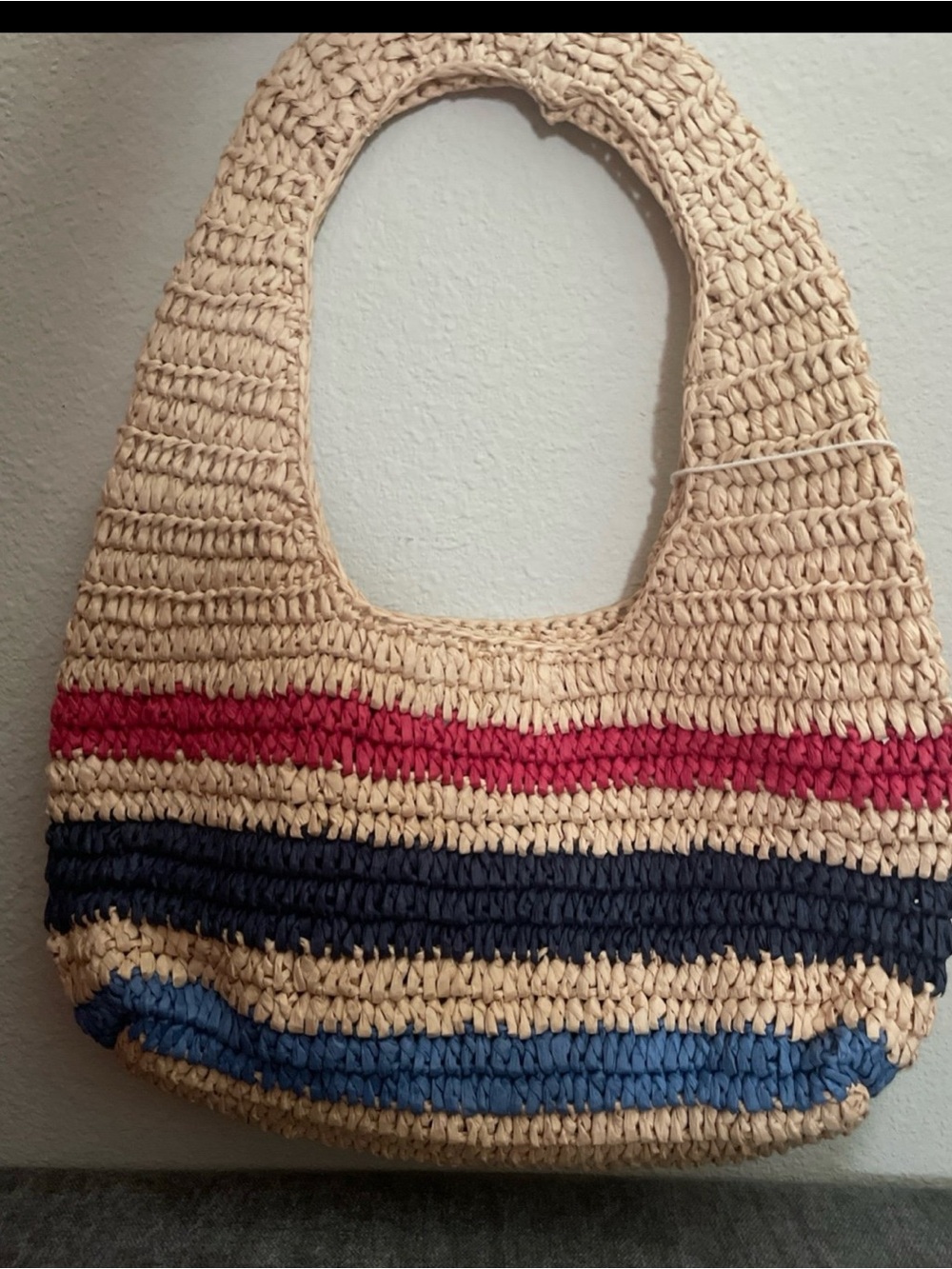 Universal Thread Woven Straw Shoulder Bag in Natural, Red, Navy & Blue